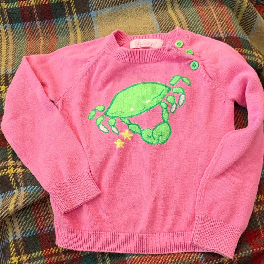 Pink Sweater with Green Crab Lilly Pulitzer